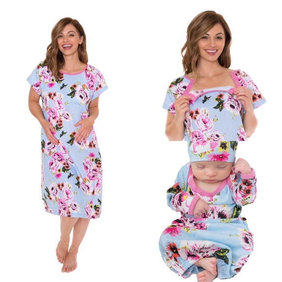matching hospital gown and baby